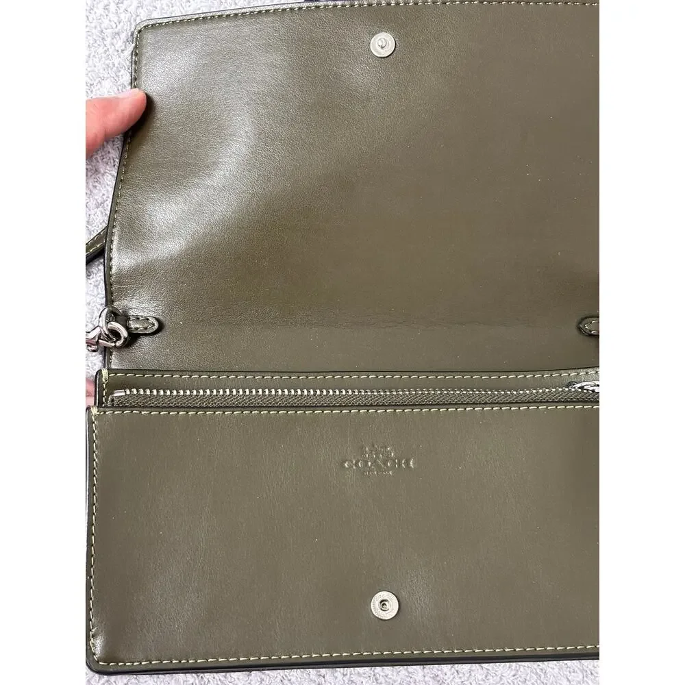 Coach Anna Foldover Green Banana Leaf Leather Crossbody Purse #72029 - Picture 6 of 12
